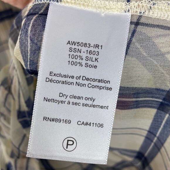 ATM 100% Silk Sheer Plaid Blue Lightweight Blouse PLL Anthony Thomas Melillo XS - Picture 7 of 13